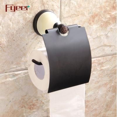 Fyeer Ceramic Base Black Bathroom Accessory Toilet Paper Roll Holder