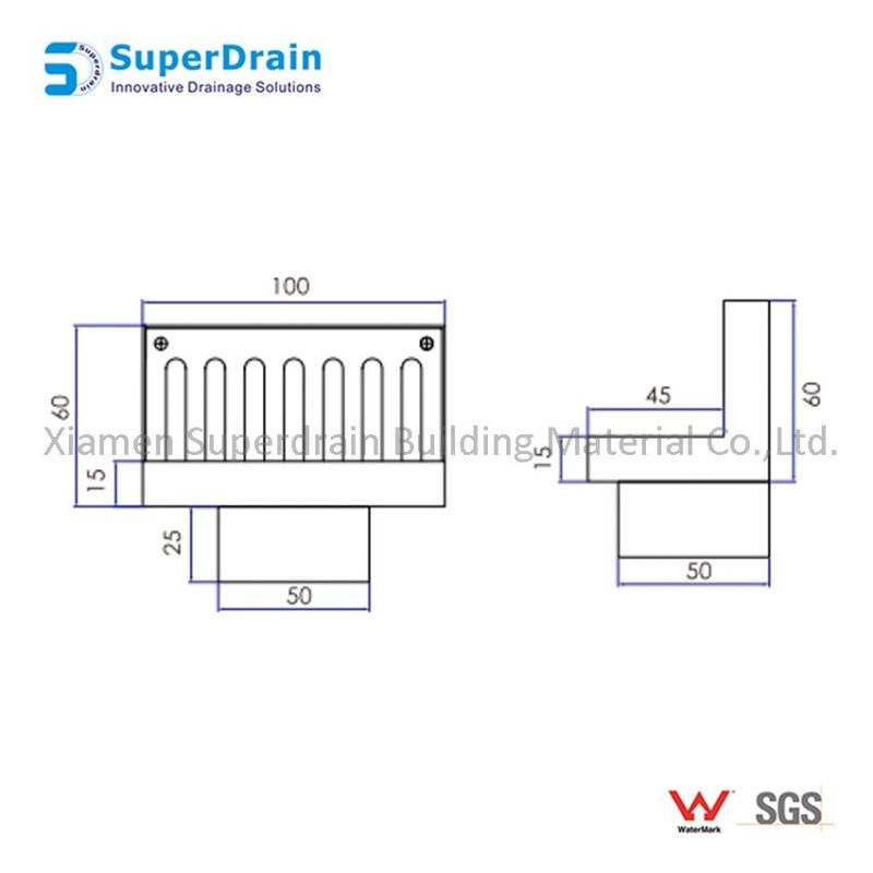 Sdrain L Shape Balcony Parapet Corner Floor Channel Waste with Punched Hole Cover