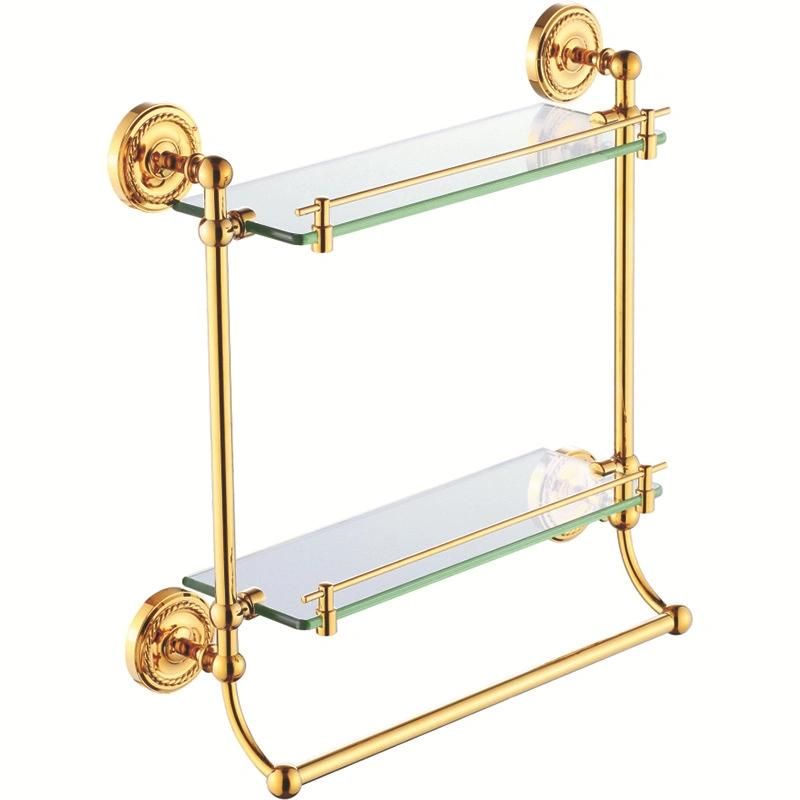 Wall Mounted Corner Glass Shelf Gold Stainless Steel Bathroom Double Glass Shelf glass bathroom shelves