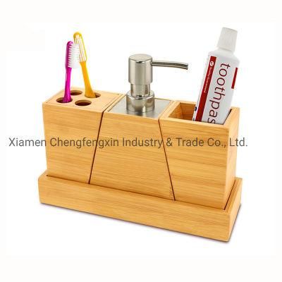 3PCS Bamboo Bathroom Accessories Set with Toothbrush Holder and Tray