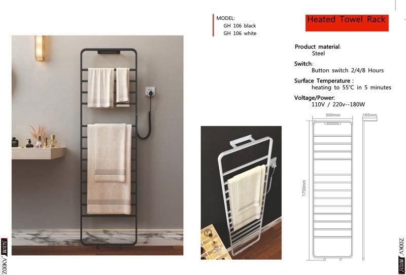Wall Mounted Towel Warmer Dryer Rack for Bathroom Black Stainless Steel Towel Radiator Electric Heated Towel Rail Shower Caddy