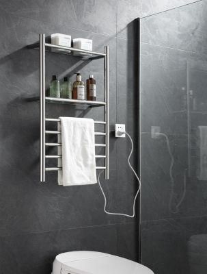Stainless Steel 304 Towel Warmer Electric Towel Rack with Round Double Shelf for Bathroom Drying