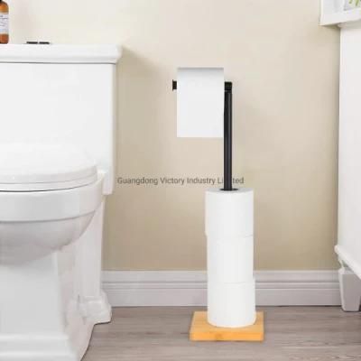 Square Bamboo Base Bottom Paper Roll Holder Bathroom Rolling Tissue Toilet Paper Stand