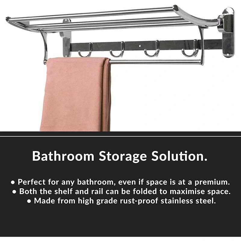 Bathroom Rust Proof Stainless Steel Foldable Shelf and Drying Rack Towel Rail