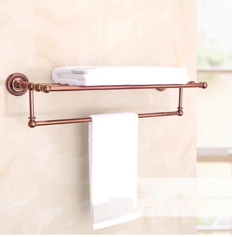 Hotel Rose Gold Brass Bathroom Accessories Wall Mount Towel Shelf Holder
