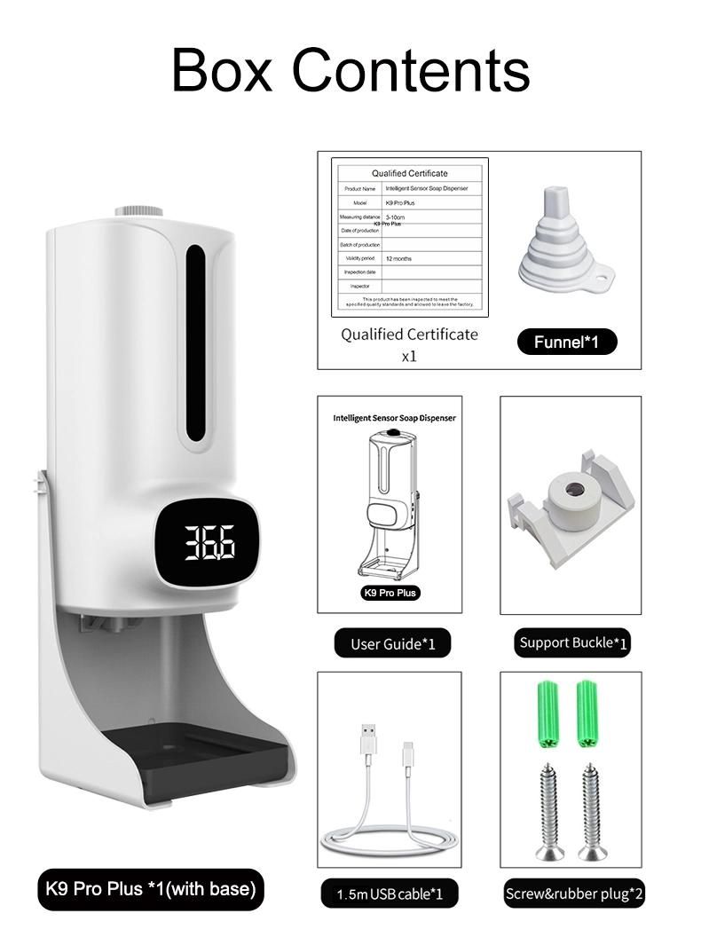K9 PRO Plus Dual Temperature Measurement Liquid Alcohol Spray Dispenser Hand Sensor Foam Dispenser