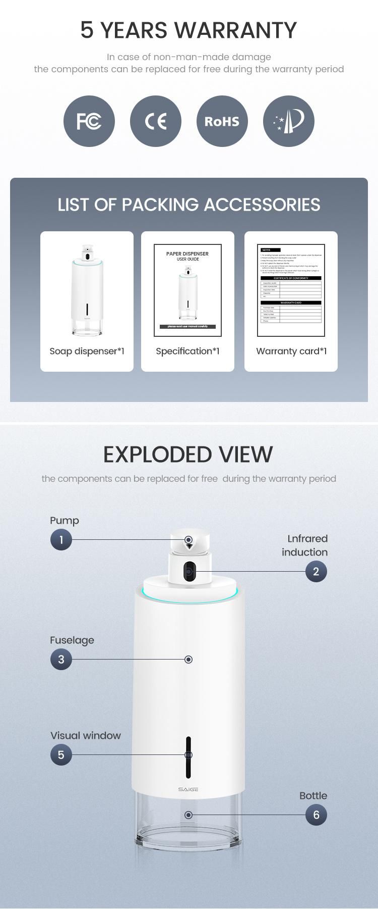 Saige 250ml USB Rechargeable Automatic Soap Dispenser with Private Model Patent