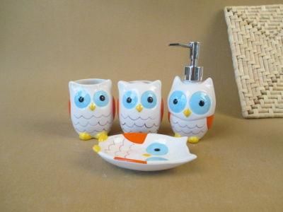 Lovely Owl Design Ceramic Bathroom Accessories of Four Set