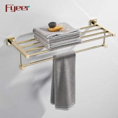 Fyeer Bathroom Accessory Gold Brass Towel Rack