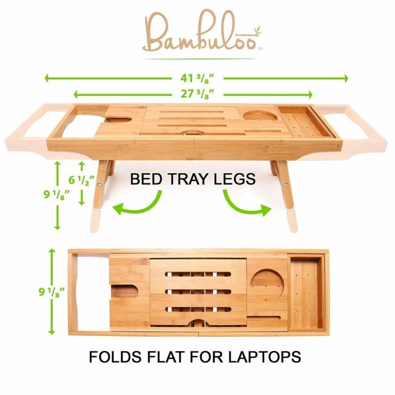 Bathtub Caddy and Bed Tray Combo - Premium Bamboo Wood with 2 Lavender Bath Bombs - Folding Legs/Fully Adjustable for The Finest Home SPA Bt-6030