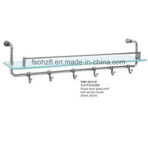 Portable Design Bathroom Ss Glass Shelf with Coat Hooks (YMT-A3112)