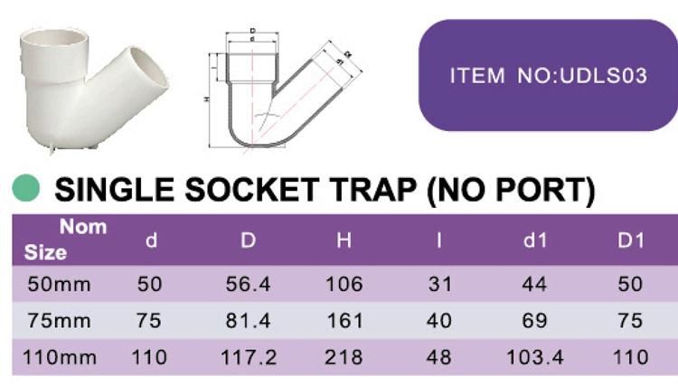 Era UPVC Fittings Plastic Fittings ISO3633 Drainage Fittings for Single Socket Trap (NO PORT)