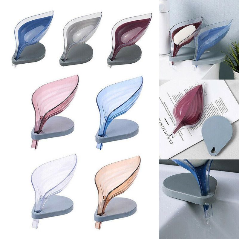 Leaf Shape Hollow Design Soap Holder Bathroom Silicone Soap Dish Storage Plate Tray Seld Draining Soap Holder