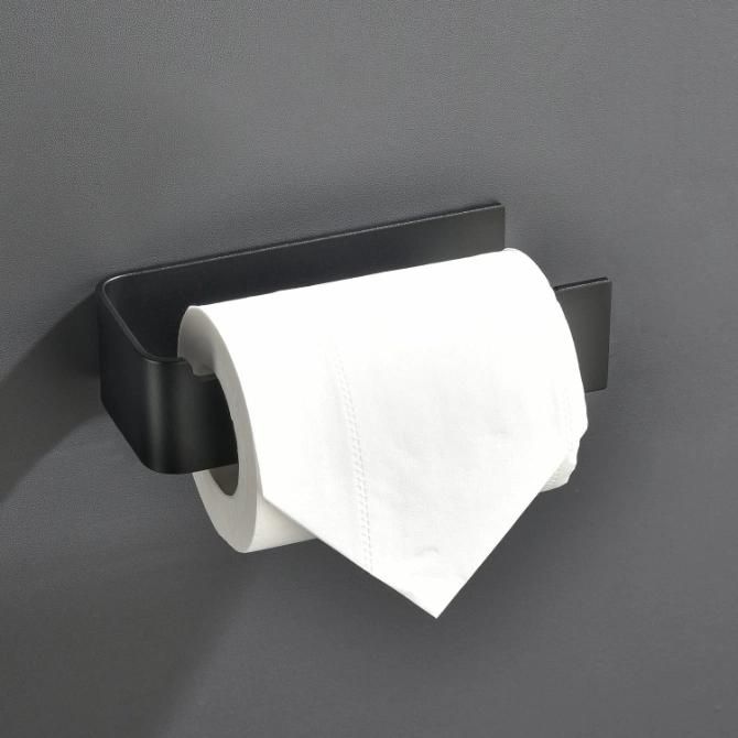 Adhesive Toilet Paper Holder Wall Mount Aluminum Matte Black