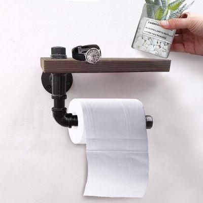 Industrial Style Wall Mounted Pipe Toilet Paper Holder with Shelf for Bathroom