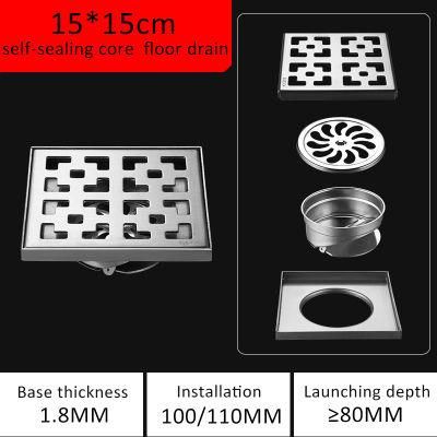 15*15cm Shower Cubicle Big Size Square Stainless Steel Odorless Floor Drain