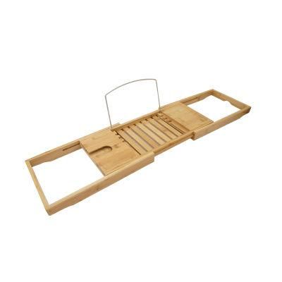 Bath Tray Bamboo Bathtub Caddy with Extending Sides, Mug Wineglass Smartphone Holder, Metal Frame Book Pad Tablet Holder