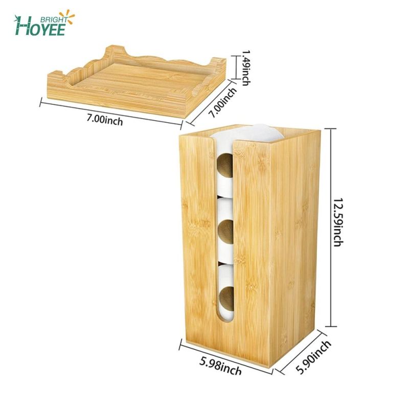 Natural Bamboo Toilet Paper Holder with Shelf Tray