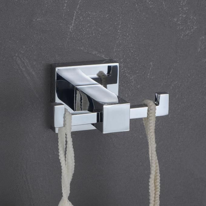 Square Based Stainless Steel Double Robe Hook for Bathroom