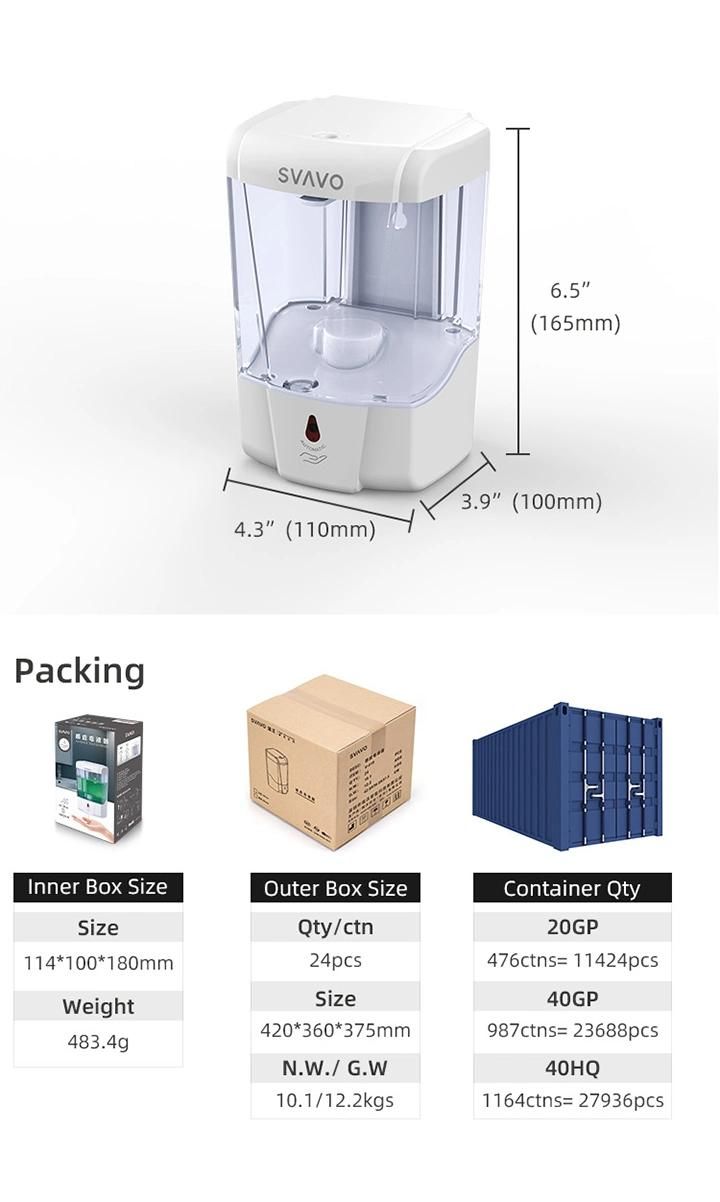 Low Cost 600ml Wall Mounted Commercial Automatic Soap Dispenser for Hospital V-410