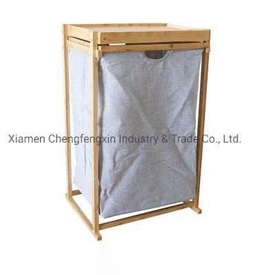 High Quality Hotel Wood Laundry Basket Hamper with Single Top Storage Tray and Non-Woven Bag