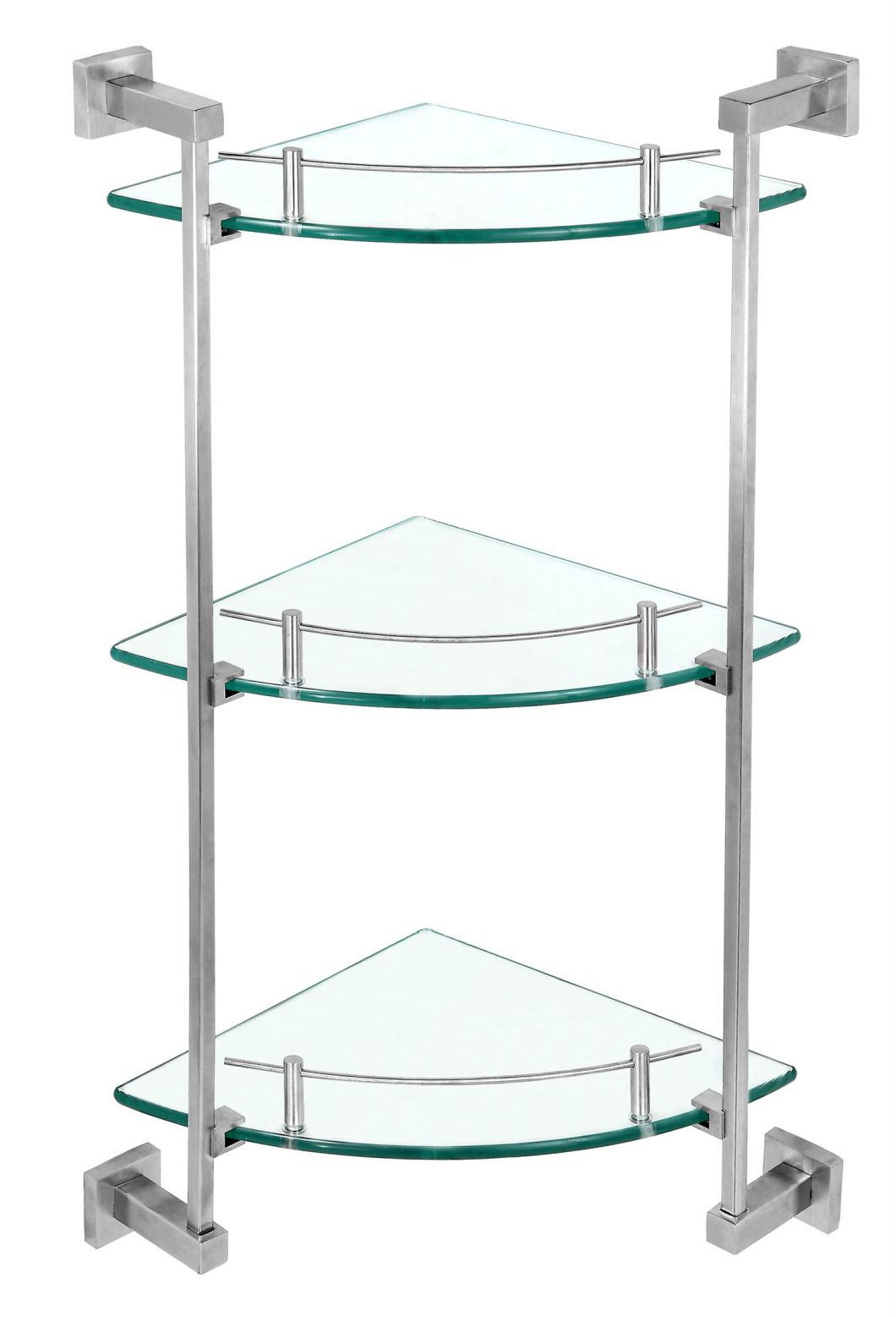 Wall Mounted Triangle Stainless Steel 3-Tier Tempered Glass Shelf