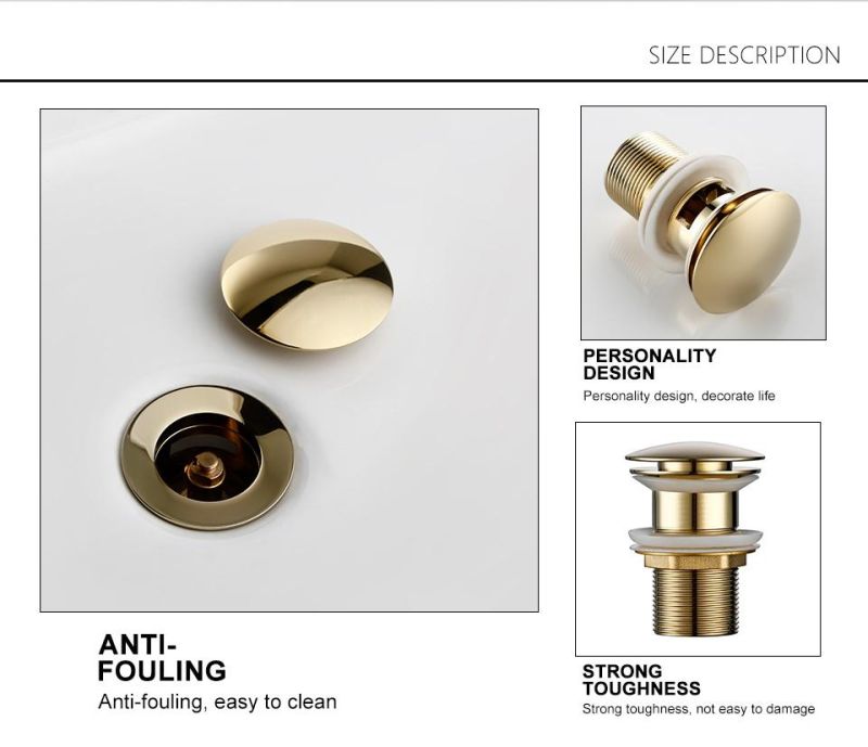Light Gold Color Basin Water Strainer Brass Pop up Sink Strainer Without Overflow