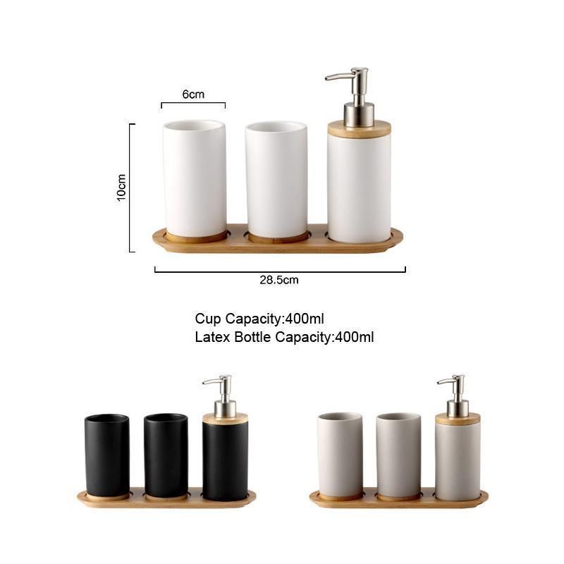 3-Piece Black White Natural Bamboo Bottom Ceramic Bathroom Accessories
