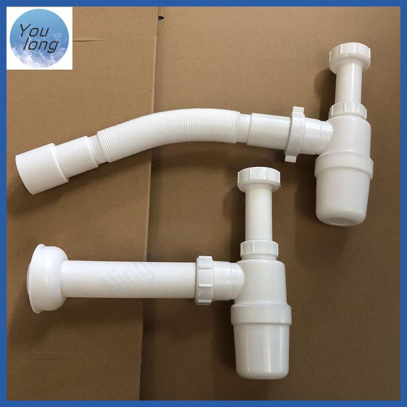 High Quality Plastic White Sink Siphon Big Bottle Trap with Elbow