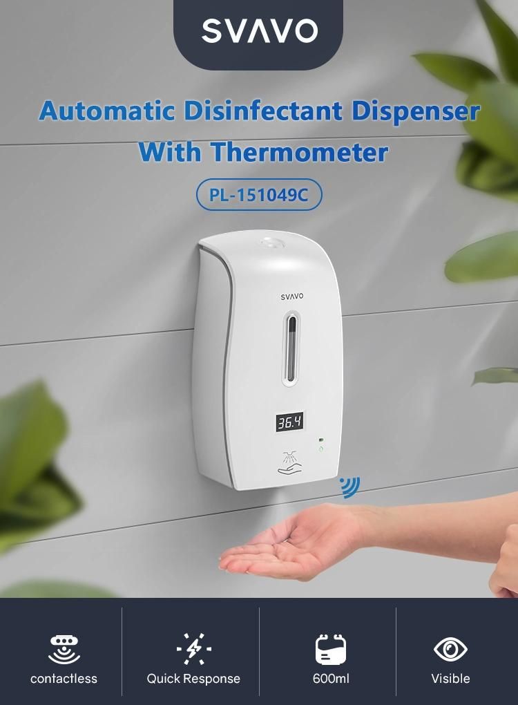 Wall Mounted Battery Operated Touchless Automatic Spray Alcohol Hand Sanitizer Dispenser with Thermometer Buzzer for Hospital