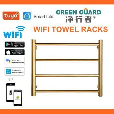 4 Wide Bars Smart WiFi Towel Heater with Golden Polish SUS 304 Tube WiFi Control Towel Warmer Rails