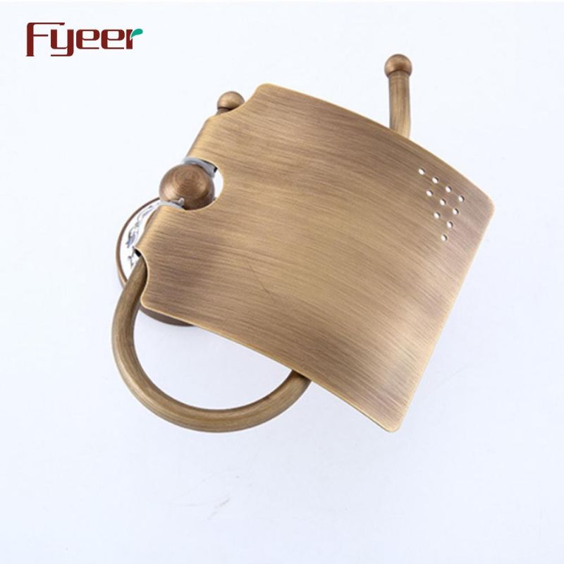 Fyeer Bathroom Accessory Antique Brass Toilet Paper Holder with Ceramic Base