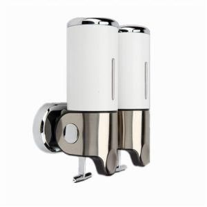 White 500ml*2 Stainless Steel+ABS Plastic Wall-Mountained Liquid Soap Dispenser