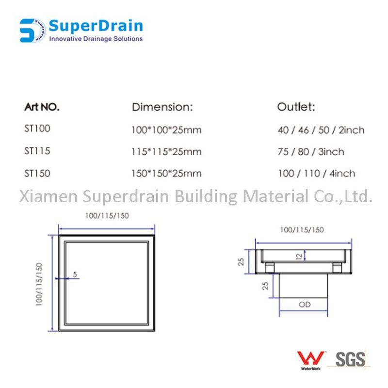 Stainless Steel Shower Square Panel Floor Drain Shower Floor Drain Cover