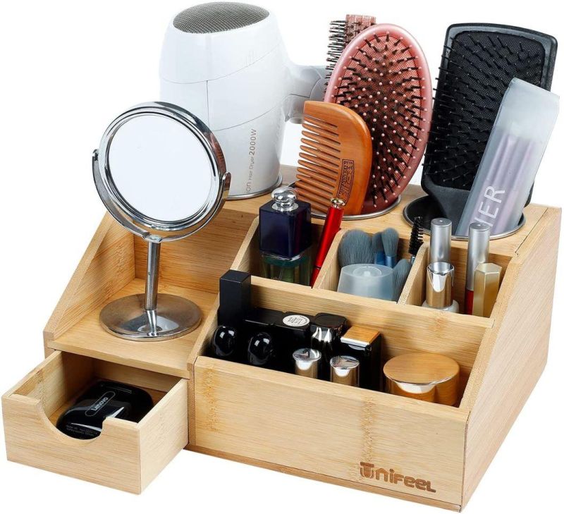Hair Tool Organizer - Bamboo Blow Dryer Holder Holds All Hot Styling Tools, Brush and Vanity Accessories - Countertop Curling Iron Holder
