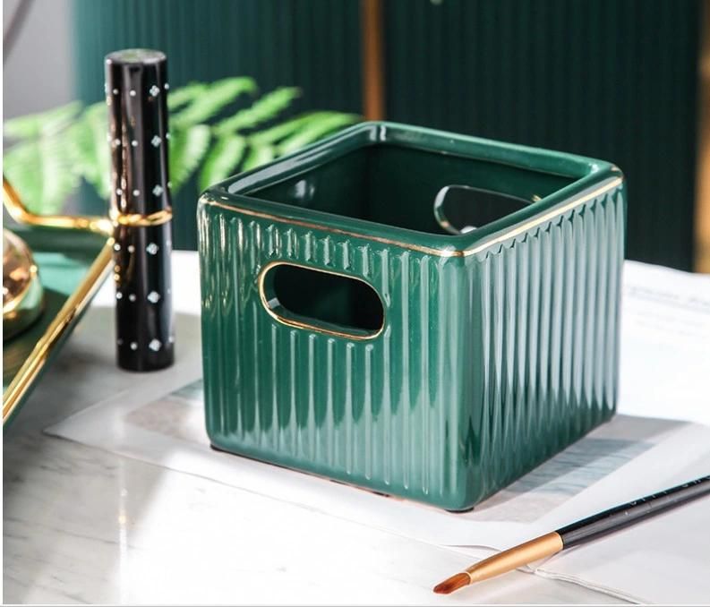 Ceramic Hand Decoration Box High Quality Storage Box Bronzing Ceramics Hotel Special Tissue Box