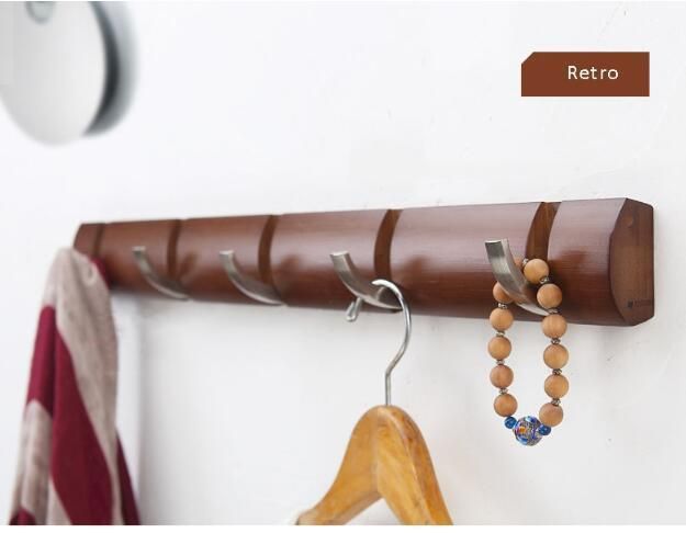 Bamboo Base Metal Hook Coat Hanger for Bathroom Door