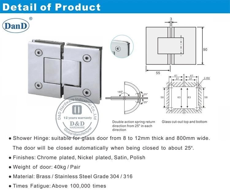 SS316 Heavy Duty 180 Degree Glass to Glass Shower Hinge