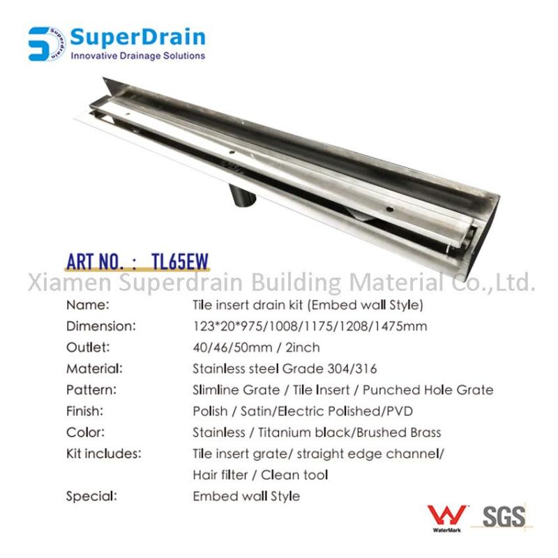 Watermark Tile Insert Linear Shower Drain Popular for Europe