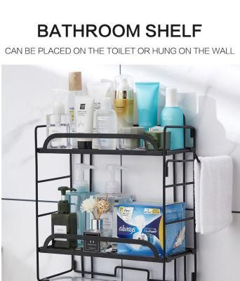 Bathroom Toilet Rack Storage Rack 2-Tier Shelf Hook Napink Holder