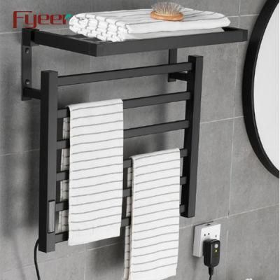 Fyeer Bathroom Accessory Wall Mounted Towel Warmer Matt Black Electric Heating Towel Rail Rack