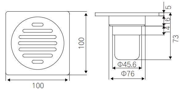 Pd-3338 Bathroom Accessories 100mm*100mm Stainless Steel Floor Drain