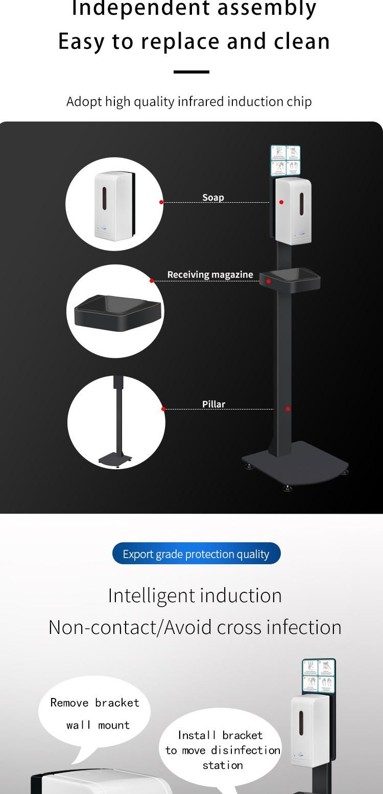 Supermarket Gel and Foam Hand Sanitizer Dispenser Floor Stand 1000ml Support Soap/Alcohol