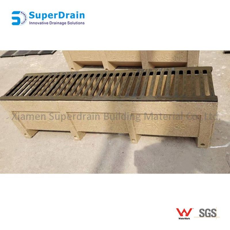 Polymer Concrete Trench Drain with Ductile Iron Grating for Surface Gully Drainage System