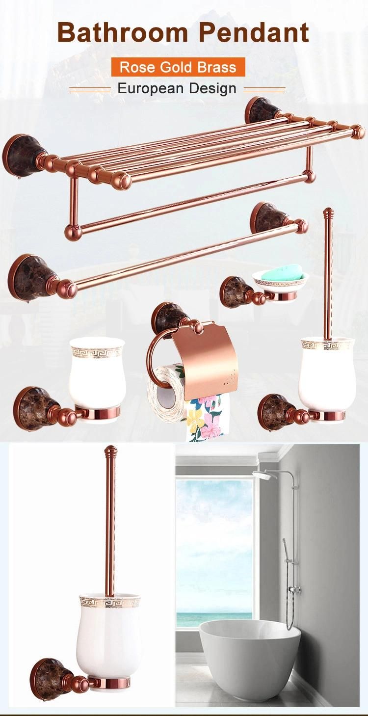 Wall Mounted Polished Rose Marble Decorate Elegant Hotel Metal Towel Rack