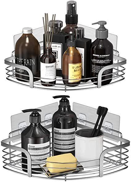 Shower Caddy Basket Shelf with Hooks, Caddy Organizer Wall Mounted Rustproof Basket with Adhesive, No Drilling, 304 Stainless Steel, Storage Rack for Bathroom S