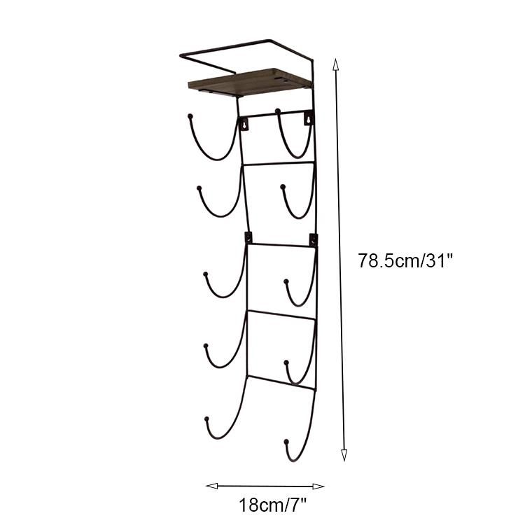 Wine Bottle Storage Organizer Rack Holder Wall Mounted Steel Metal Wine Rack with Wooden Top Shelf