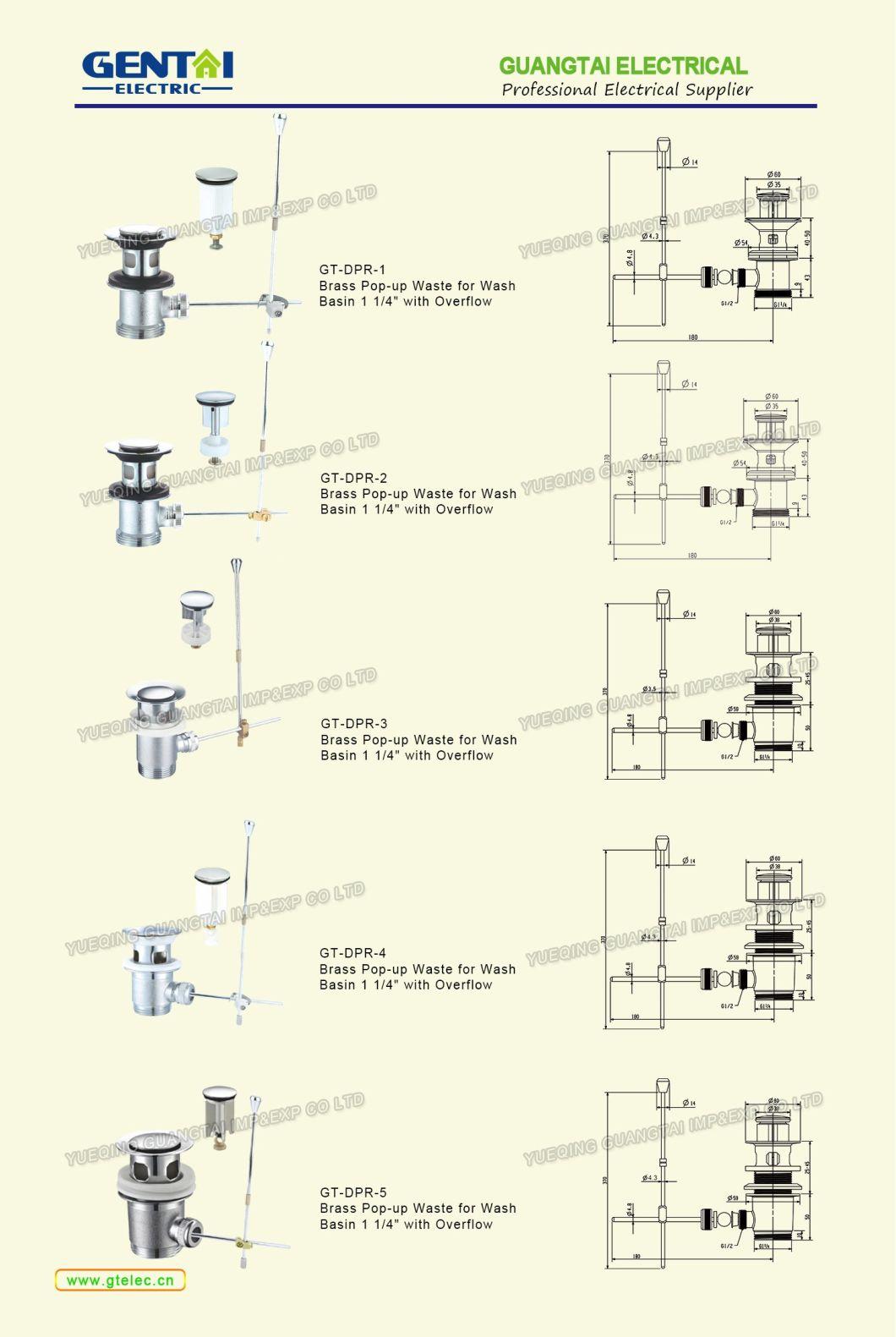 Brass Bathroom Fittings Drainer Rod Overflow Pop-up Waste 1′′ Basin Sink Lavatory Drain with Pull up Rod