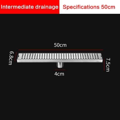 50cm Rectangle 304 Stainless Steel Floor Drain Thickened Square Hole Large Displacement Odorless Long Floor Drain Grid Floor Drain
