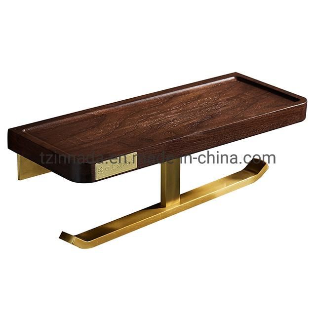 Bathroom Gold Single Paper Holder Wooden Paper Shelf Tissue Paper Holder (MCF005-B1)